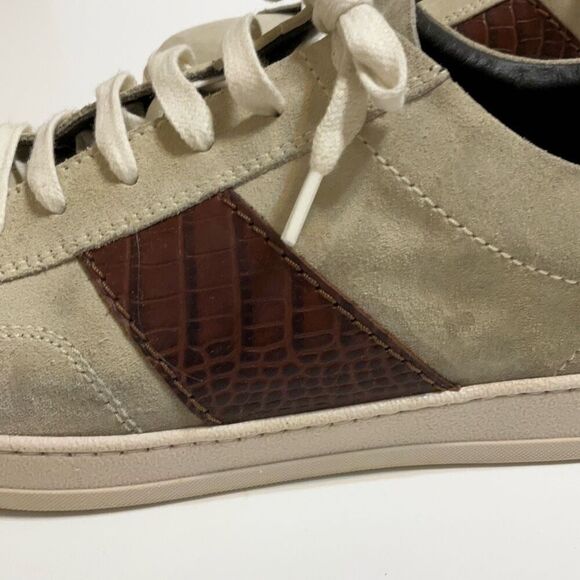 Bruno Magli Justice Men’s Suede Sneakers, Size 13, Tan and Brown Croc with Shoeb - Picture 13 of 16